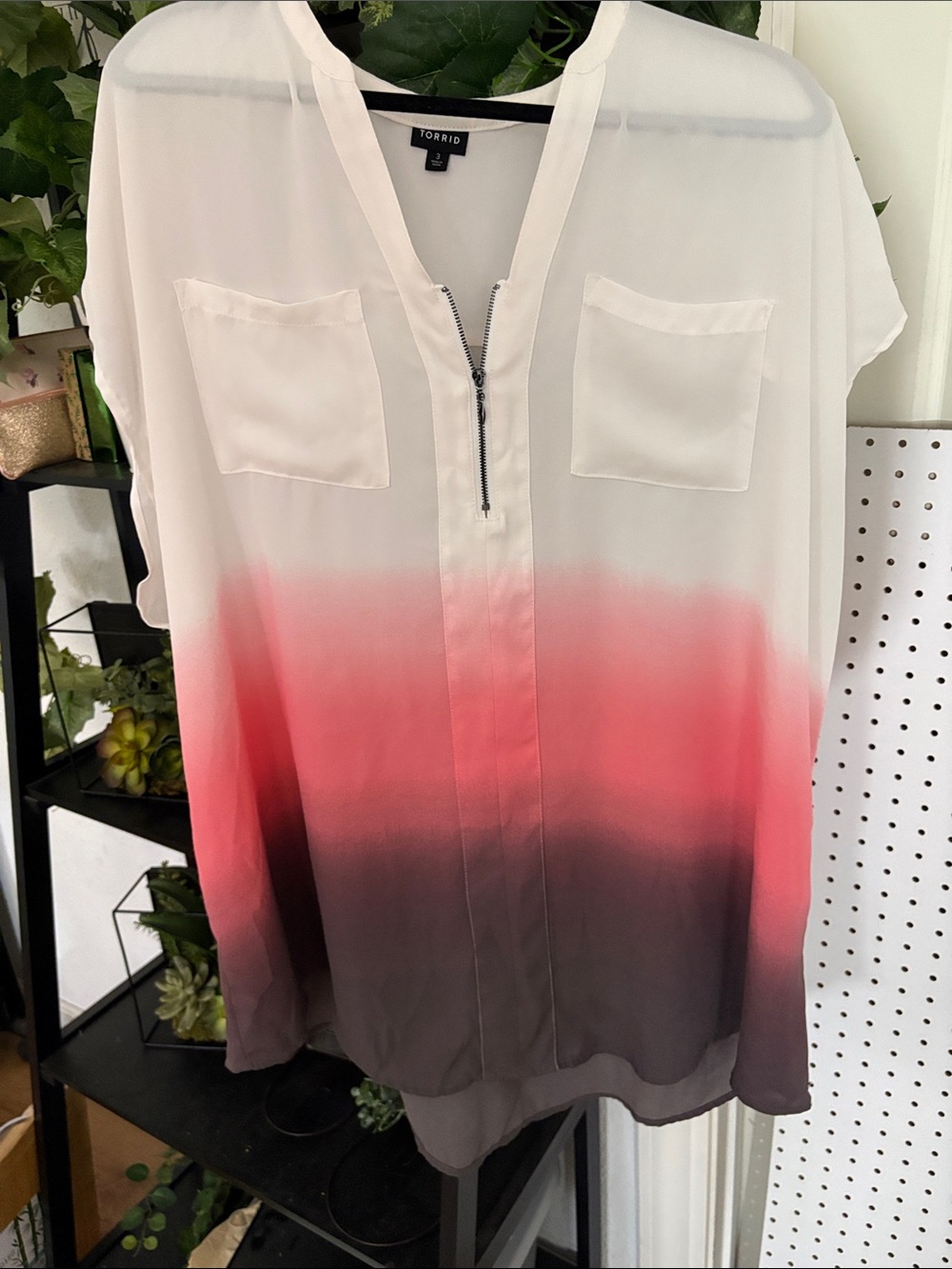 torrid White to Pink Ombre Zip Blouse with Charcoal Fade